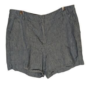 Talbots Linen Cotton Blend Blue Chambray Shorts Size 12 Petite 4.5 Inch Inseam